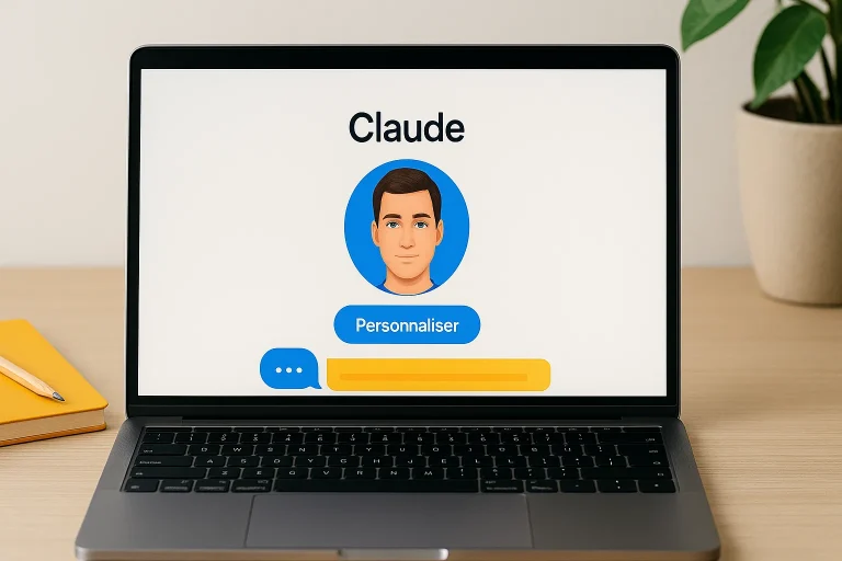 Créer un agent IA avec Claude Anthropic sur ordinateur portable affichant l’interface personnalisable de l’assistant.