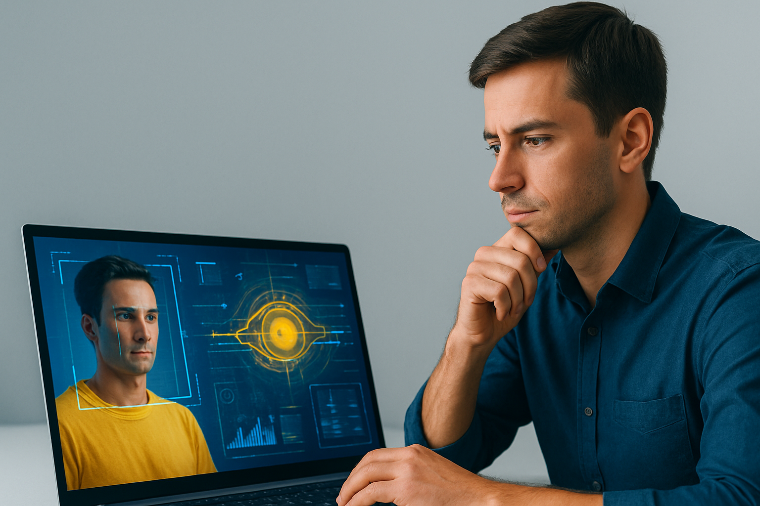Analyse vidéo IA montrant un écran d’ordinateur affichant une vidéo en cours d’analyse avec des repères visuels, illustrant l’intelligence artificielle identifiant des éléments invisibles à l’œil humain.