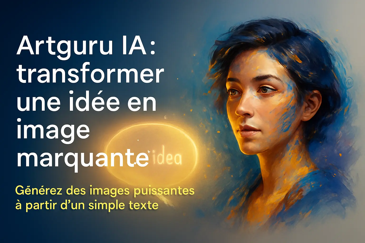 Artguru IA transformant une idée en portrait visuel réaliste, illustrant la création d’images à partir de texte grâce à l’intelligence artificielle.