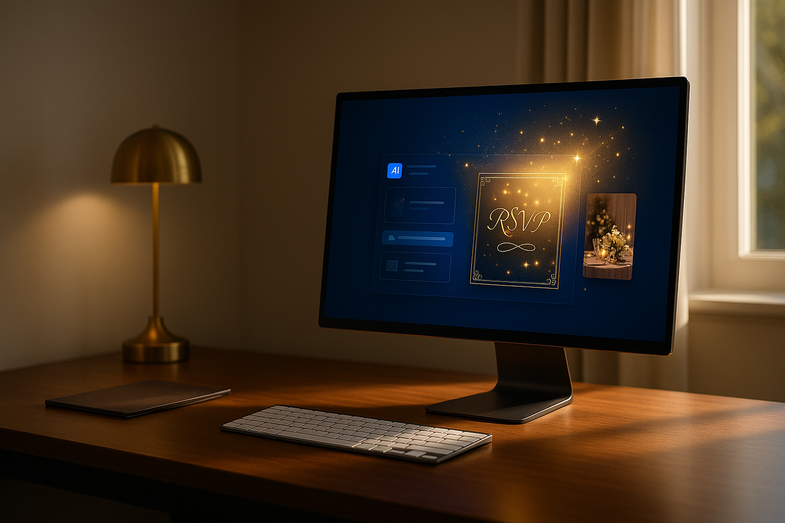 IA générateur de publicité gratuit affiché sur l’écran d’un ordinateur dans un bureau moderne, montrant une interface intuitive en train de créer automatiquement des visuels publicitaires dynamiques.