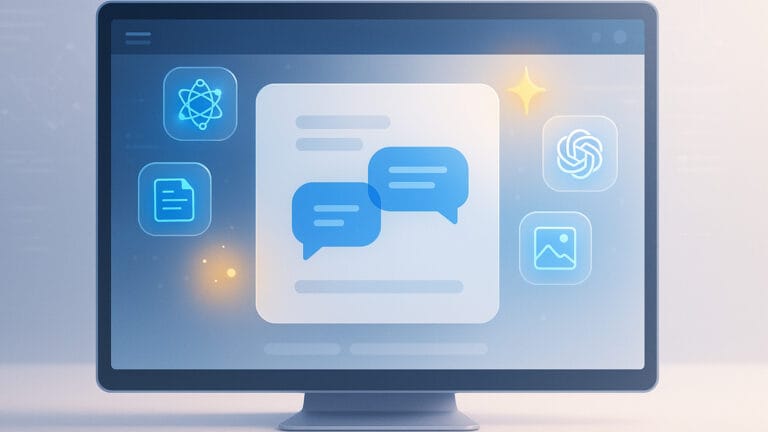 Meilleures IA gratuites en 2025 : interface réaliste illustrant un bureau numérique avec des applications d’intelligence artificielle en action sur un écran moderne.