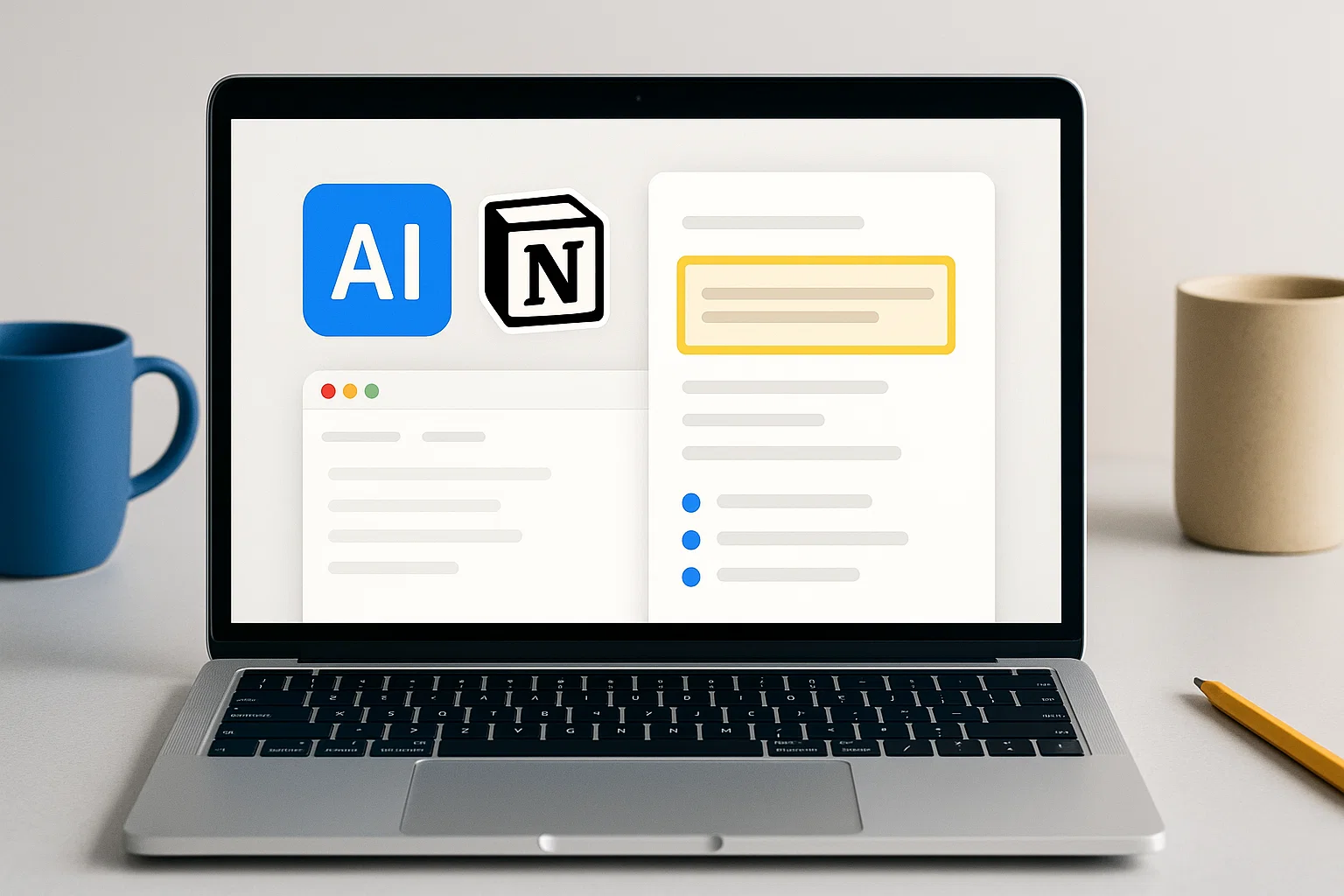 Notion IA affichée sur un ordinateur portable avec interface intuitive et fonctions intelligentes.