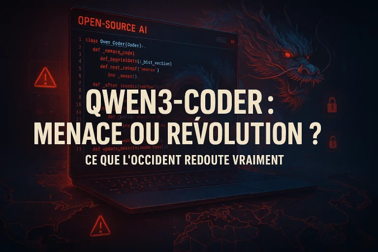 Interface IA de Qwen3-Coder avec dragon chinois et codes numériques