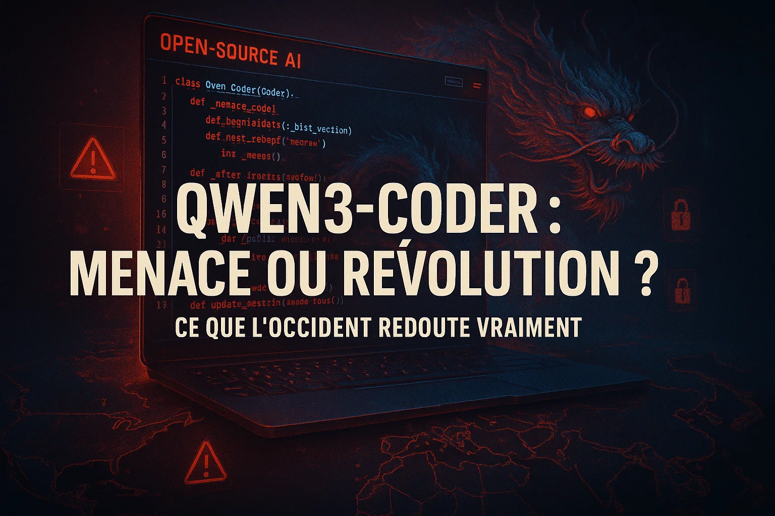 Interface IA de Qwen3-Coder avec dragon chinois et codes numériques