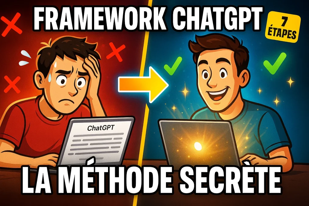 Miniature split-screen avant/après utilisant le framework ChatGPT - Transformation utilisateur frustré vers expert en prompts