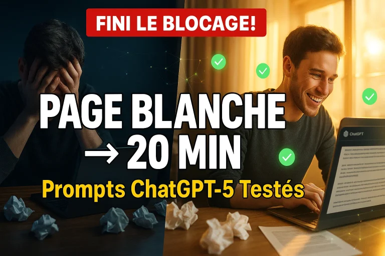 Transformation d'un écrivain bloqué à productif avec prompts ChatGPT-5 contre page blanche en 20 minutes
