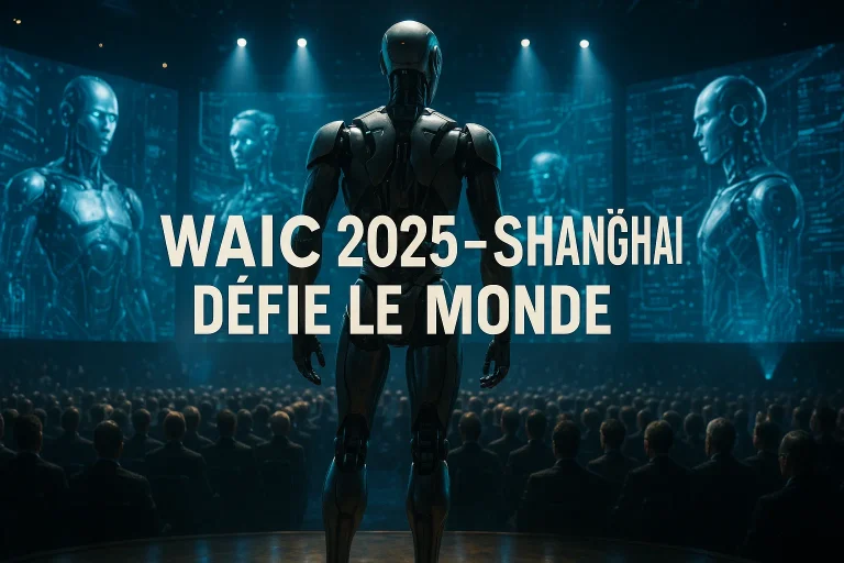 waic 2025 à Shanghai avec robot humanoïde sur scène lors de la conférence mondiale sur l’intelligence artificielle