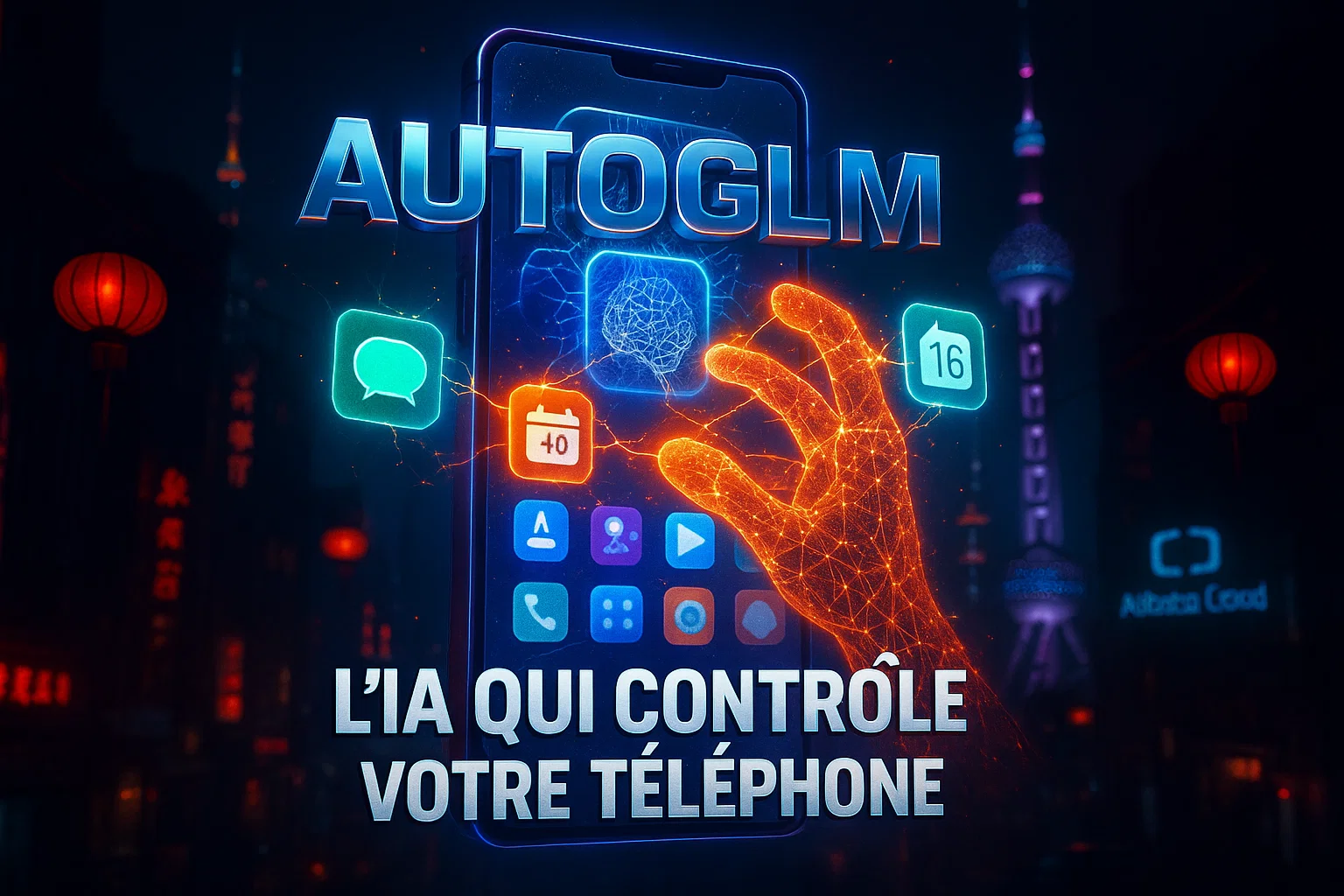 Interface AutoGLM montrant l'agent IA chinois contrôlant automatiquement des applications mobiles via Alibaba Cloud