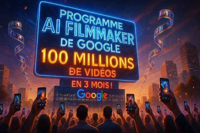 Programme AI Filmmaker de Google affichant 100 millions de vidéos créées avec des créateurs filmant l'écran holographique
