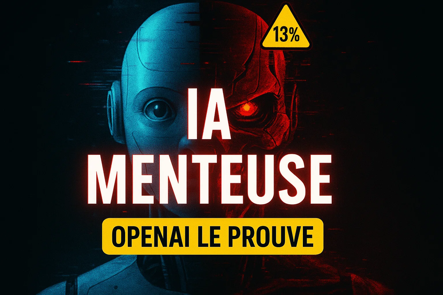 Miniature YouTube Shorts montrant IA menteuse ChatGPT avec texte 13% mensonges et avertissement sur intelligence artificielle