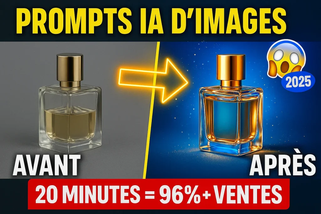 Comparaison avant après montrant l'efficacité des prompts IA d'images pour transformer photos produits en visuels pro