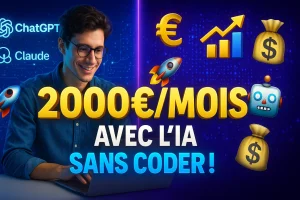 Infographie montrant comment lancer des services freelance par l'IA et atteindre 2000€/mois sans compétences techniques