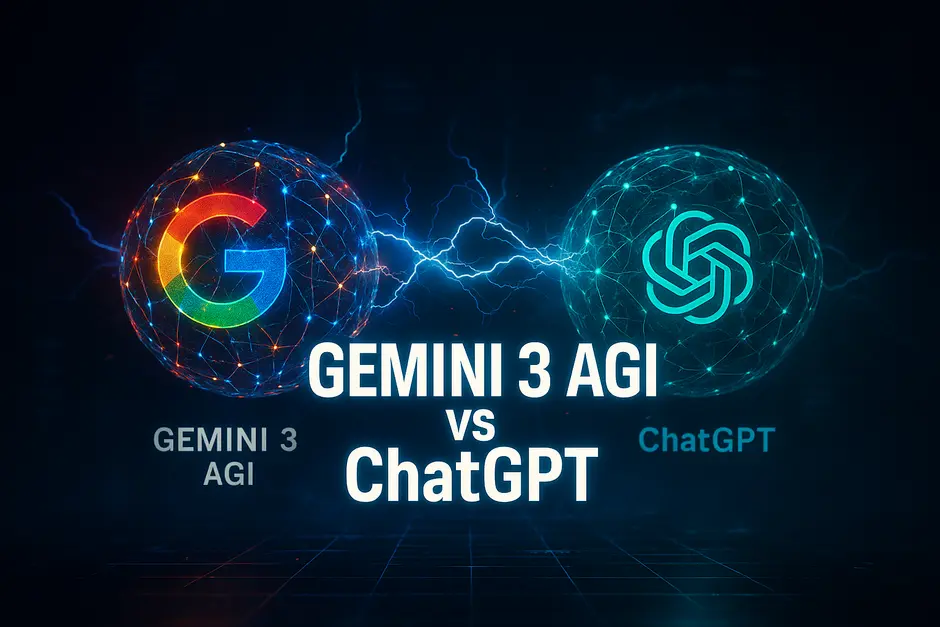 Google Gemini 3 AGI affronte ChatGPT dans un duel d'intelligences artificielles avec réseaux neuronaux lumineux