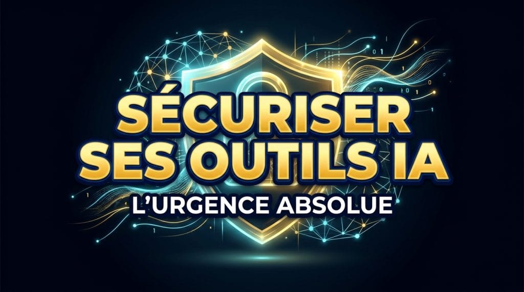 Bouclier futuriste protégeant des réseaux de données, illustrant l'urgence de sécuriser ses outils IA.